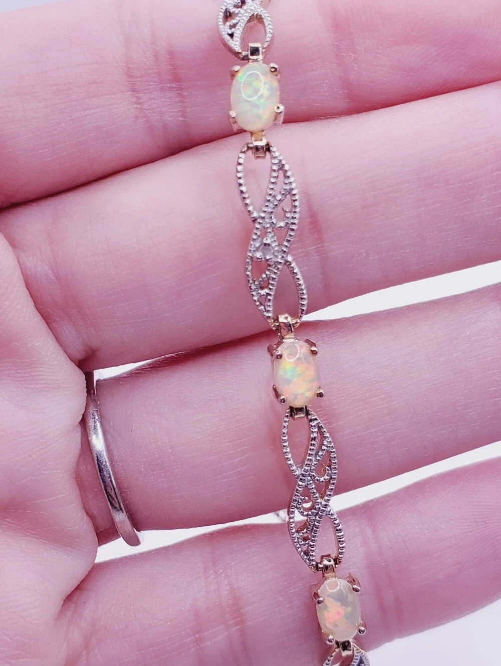 4 Carat Opal & Genuine Diamond Accent Bracelet - Yellow Gold - 925 Silver